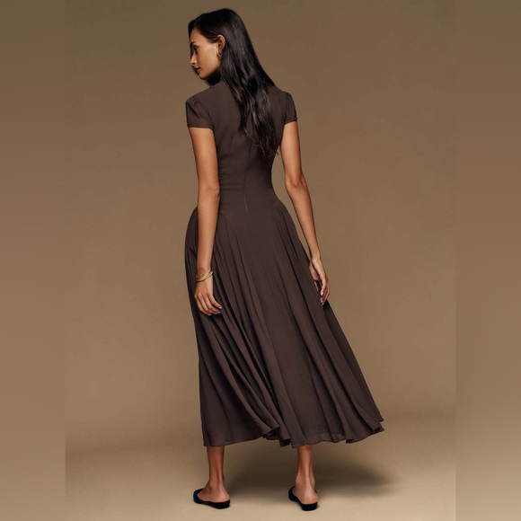 Reformation Maven Brown Midi Dress in Mole - Picture 2 of 3